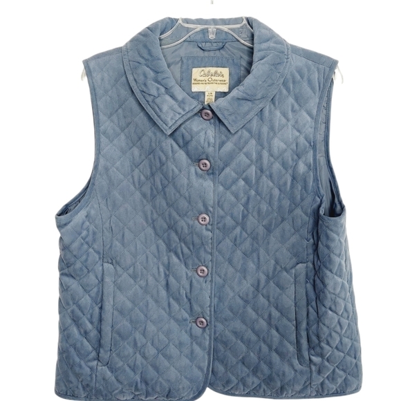 Cabela’s Women's Diamond Quilted Faux Suede Button Up Vest Slate Gray Size Large - Picture 4 of 12